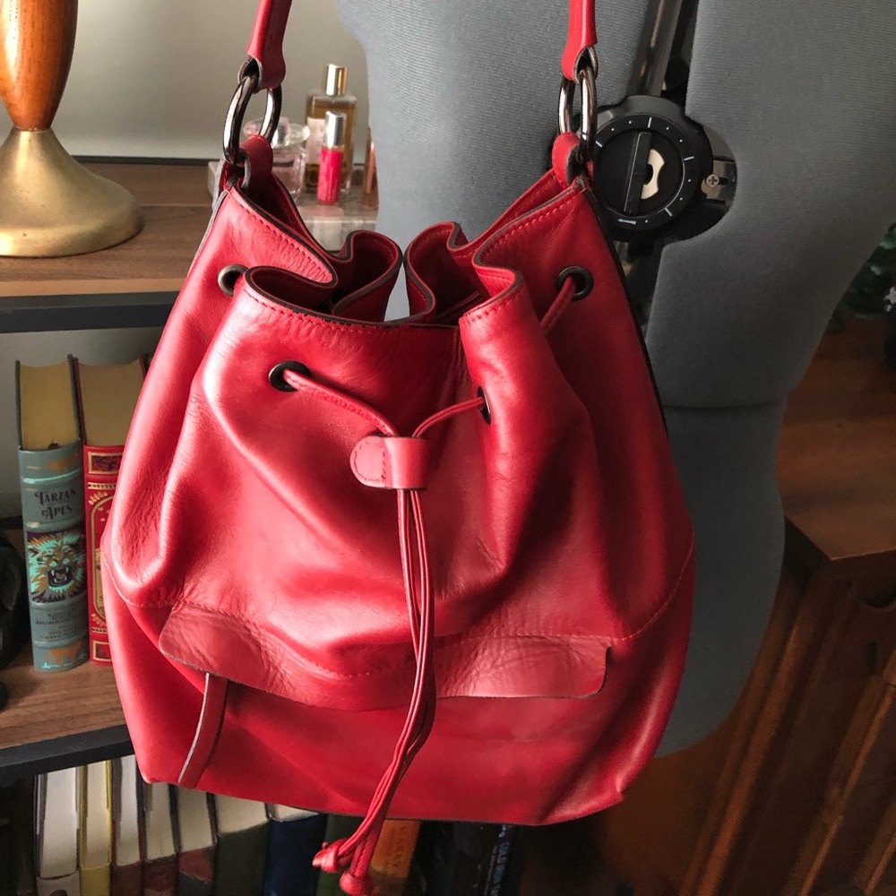 A. Bellucci red Italian leather drawstring bucket bag